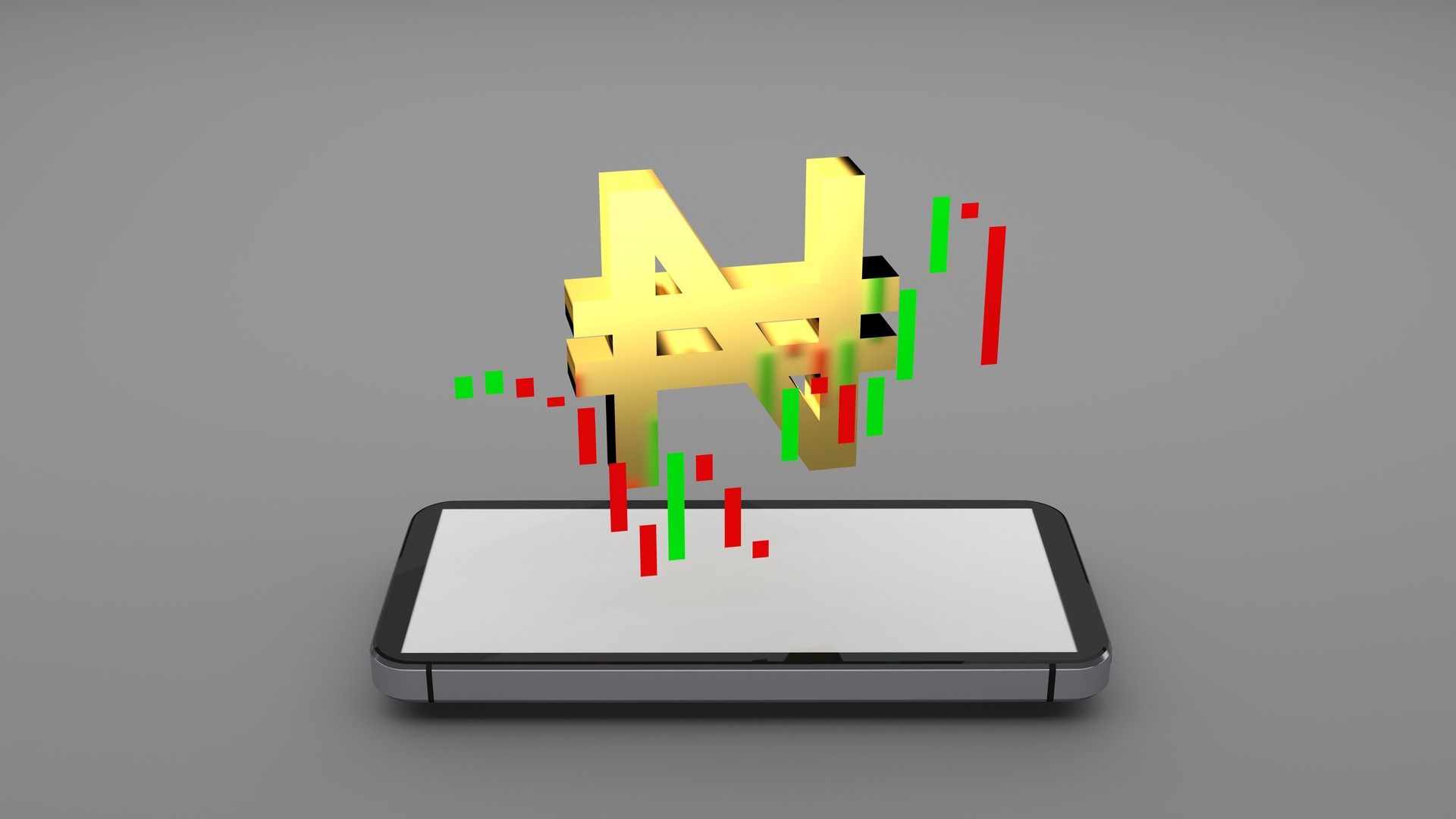 Nigerian naira NGN and stocks chart flowing on a smartphone screen. Finance and business concept 3D Rendering